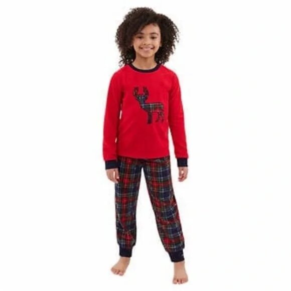 NWT Eddie Bauer Christmas Holiday Moose Flannel Pajama Set Red Kids 10 - Picture 3 of 8